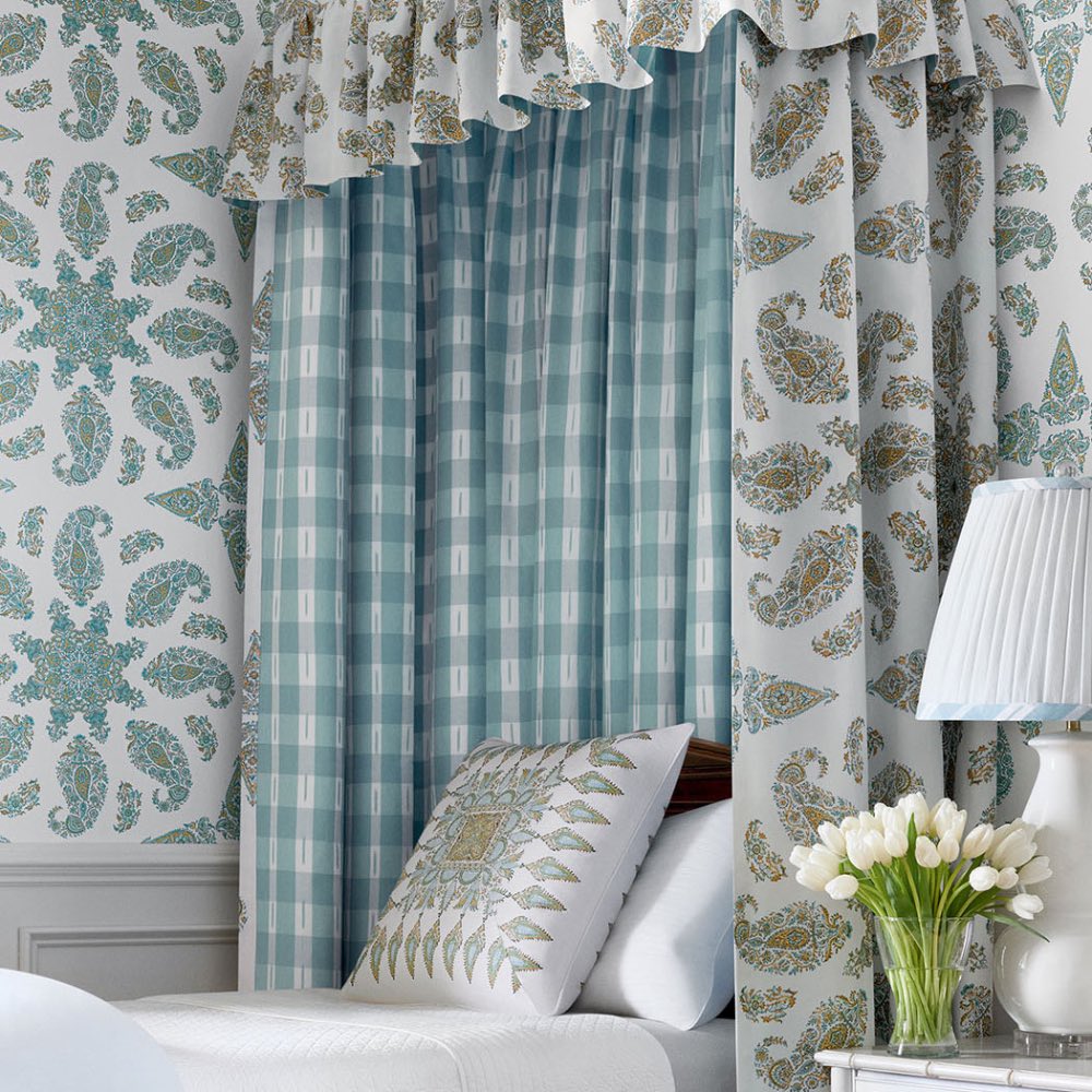 Thibaut East India Wallpaper in Raspberry & Teal